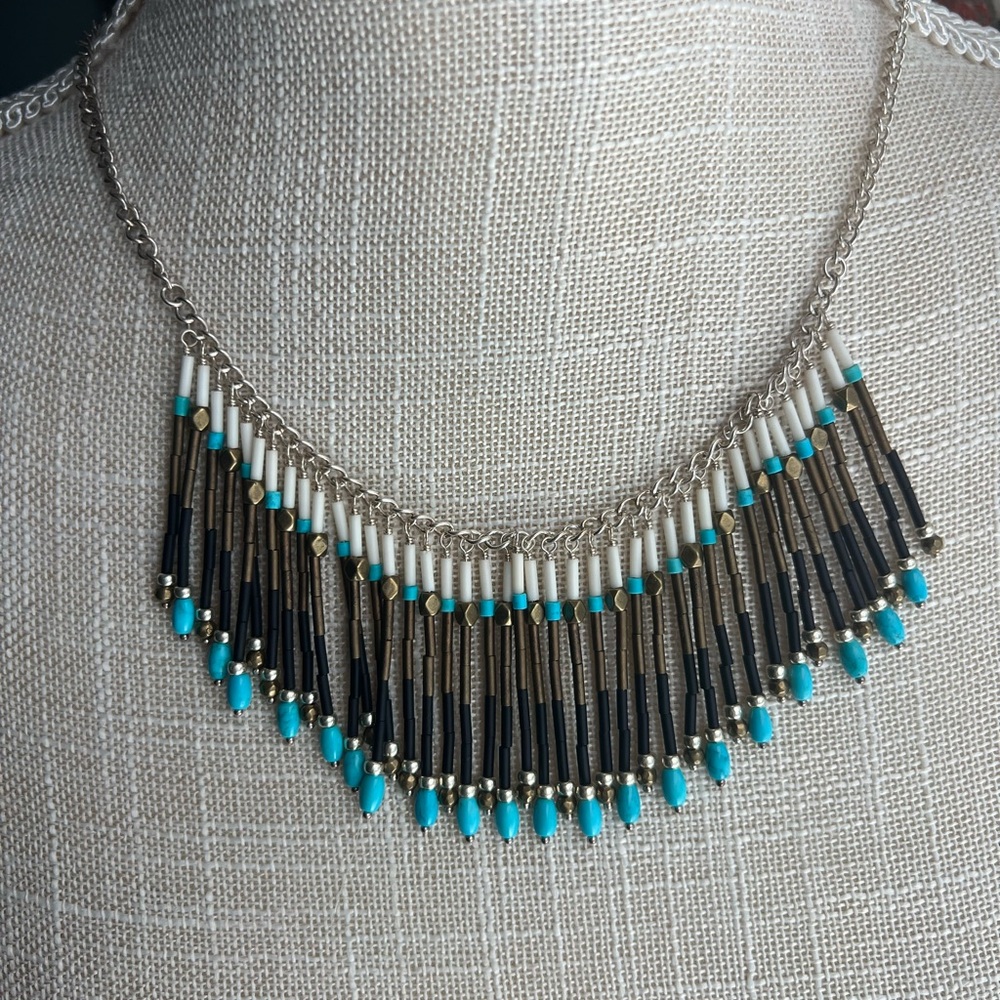 SILPADA Free Spirit Fringe Necklace Howlite Sterling Silver Brass Glass